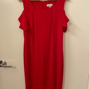 Calvin Klein - Red, Cold-Shoulder Midi Dress